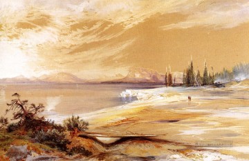 Tomás Morán Painting - Aguas termales en la orilla del lago Yellowstone Escuela de las Montañas Rocosas Thomas Moran